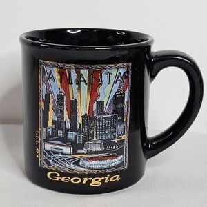 Atlanta Georgia Coffee Mug Cup City Skyline Braves Stadium Black & Gold Trim New